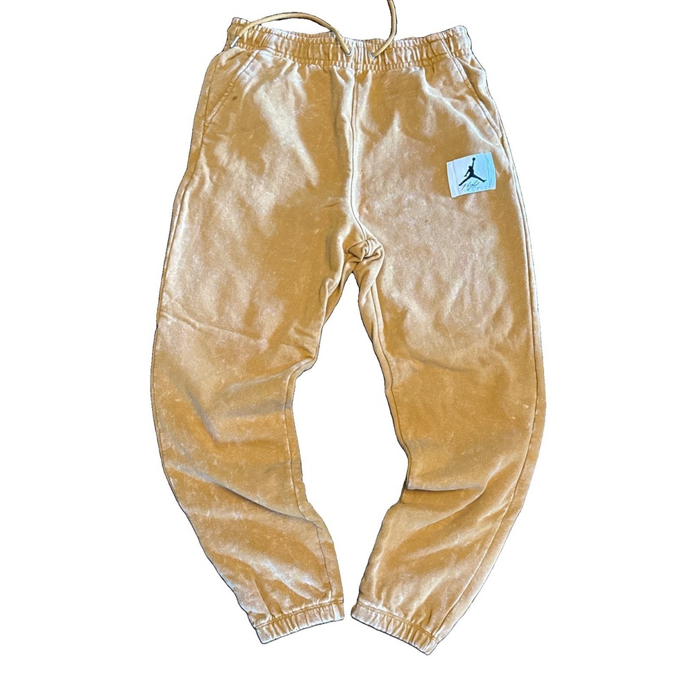 Jordan Flight Mens M Washed Fleece Joggers Mustard Brown Sweatpants Streetwear